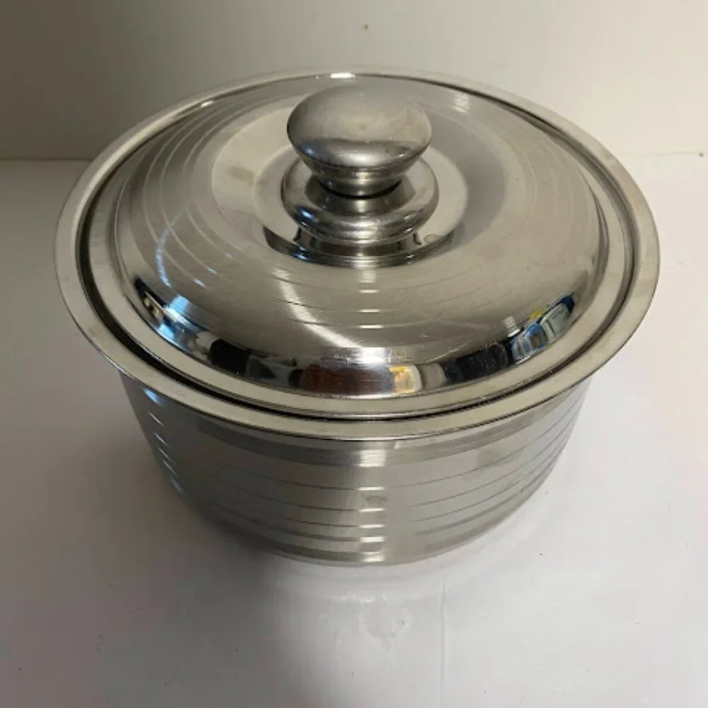 Stainless Steel Lidded Serving Bowl – Vintage Round Dish - Picture 2 of 5